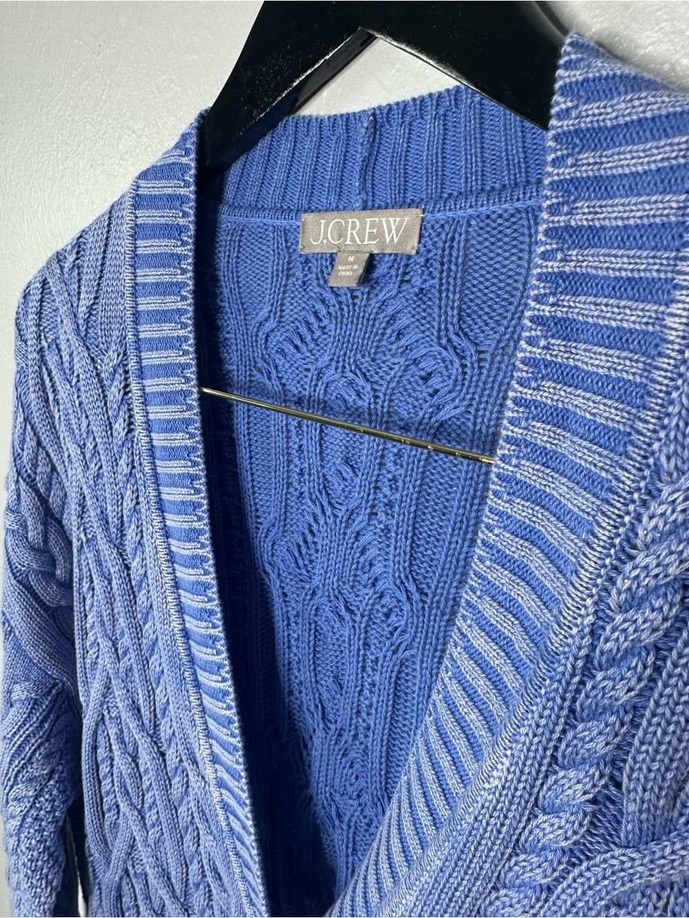 J.Crew Washed Blue Cable-Knit V-Neck Cardigan Sweater - Picture 4 of 9